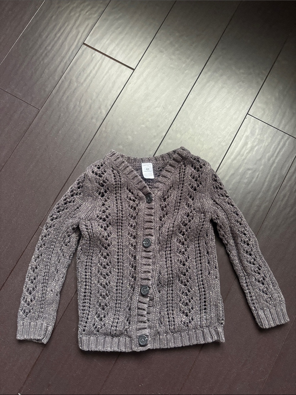 Carter's Gray & Gold  Openwork Knit V-Neck Button Cardigan Size 4T